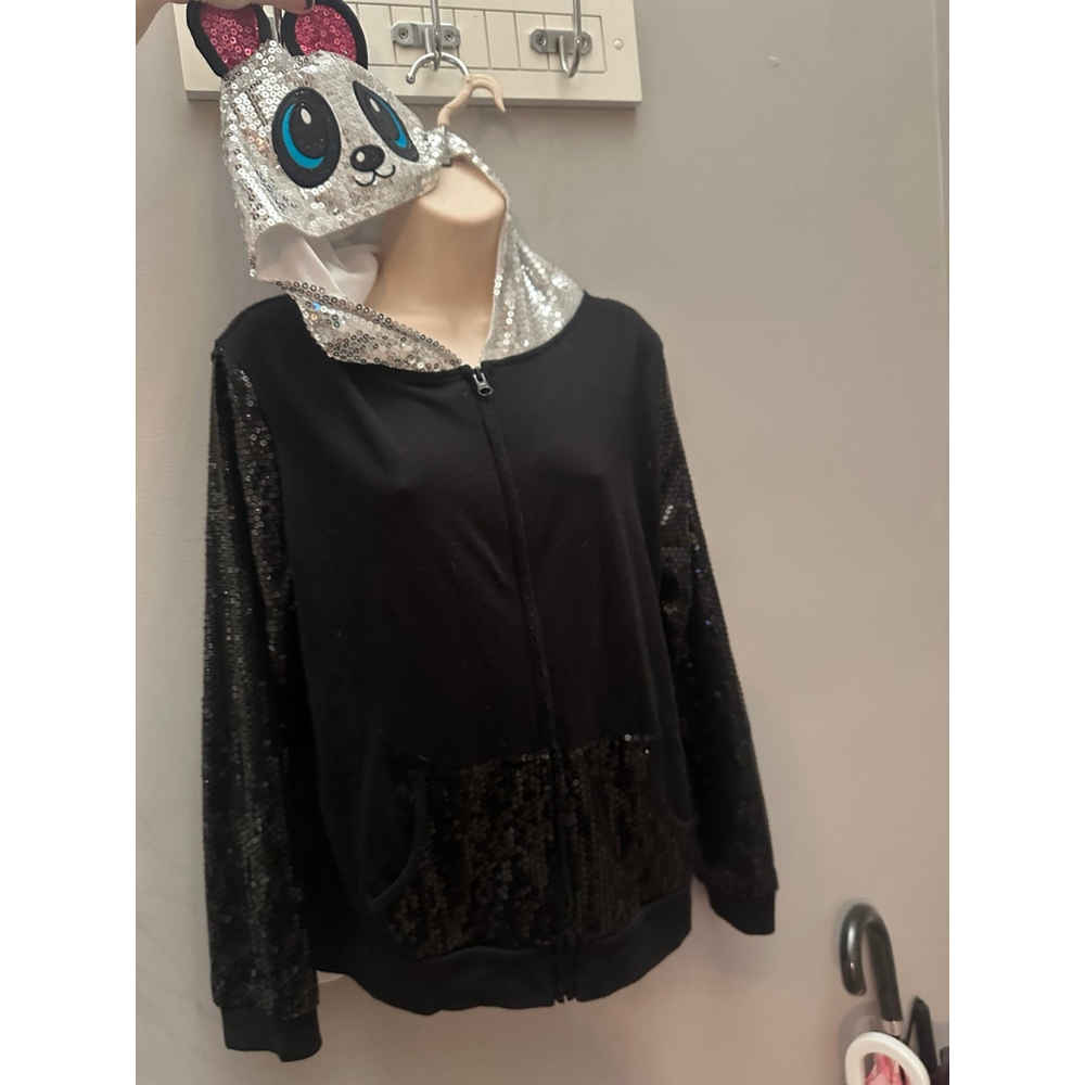 Panda Justice Sequin Animal Hood Girls 20 Zip Up Lightweight Jacket